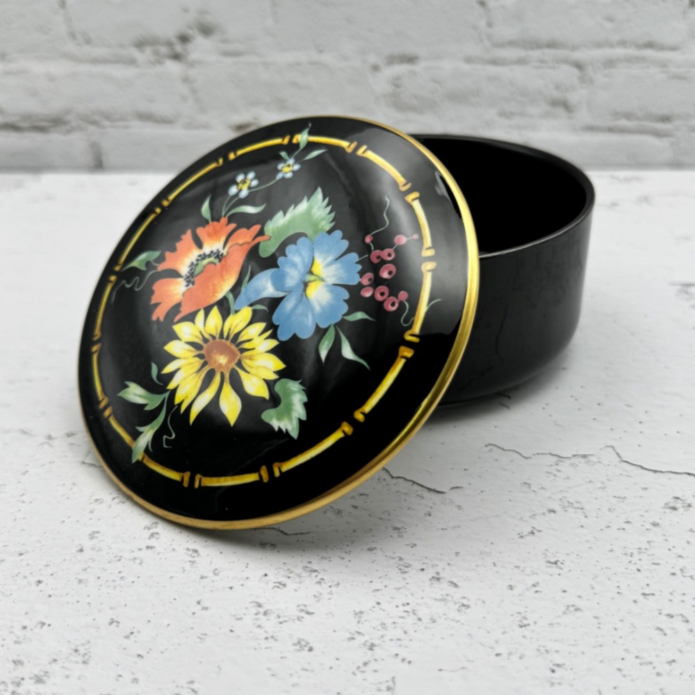 Villeroy & Boch Xenia Black Floral Trinket Box Vitro-Porcelaine Luxembourg - Picture 1 of 8